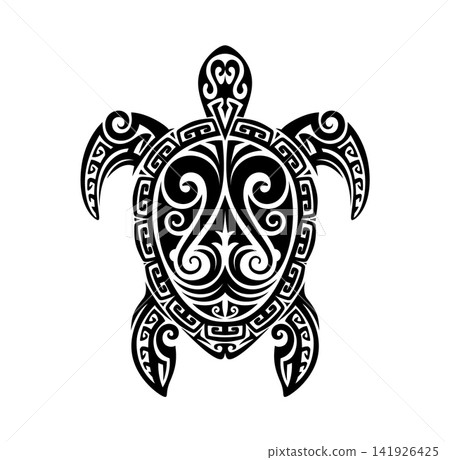 Maori turtle animal tribal graphic tattoo or decor. New Zealand tribal graphic tattoo, Samoan tribe black decoration. Maori warrior folk print Maori turtle animal tribal graphic tattoo or decor. New Zealand tribal graphic tattoo, Samoan tribe black decoration. Maori warrior folk print 141926425