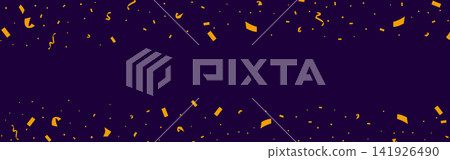 Halloween confetti. Ribbon banner on transparent background. Holiday vector design. Luxury gold party backdrop Halloween confetti. Ribbon banner on transparent background. Holiday vector design. Luxury gold party backdrop 141926490