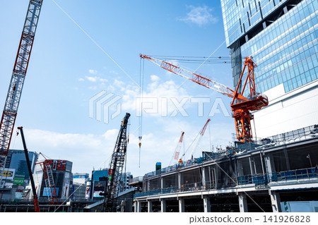 JR Shibuya Station West Exit under construction and numerous cranes. 2026.07 a-5 Cool Color JR Shibuya Station West Exit under construction and numerous cranes. 2026.07 a-5 Cool Color 141926828