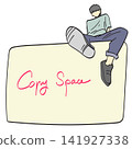 man sitting on the top of blank sign illustration drawing vector isolated on white background 141927338