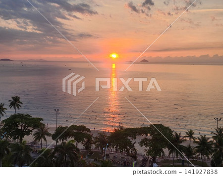 The scenery of the sea and sunset at an overseas resort. The scenery of the sea and sunset at an overseas resort. 141927838