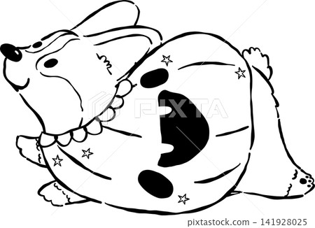 Cute Halloween Corgi Outline in Pumpkin Costume Hand Drawn Whimsical Illustration Cute Halloween Corgi Outline in Pumpkin Costume Hand Drawn Whimsical Illustration 141928025