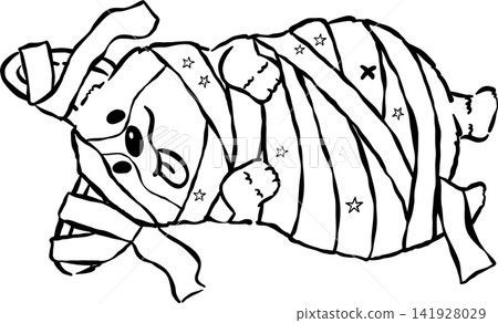 Cute Halloween Corgi Outline Mummy Costume Hand Drawn Whimsical Illustration Cute Halloween Corgi Outline Mummy Costume Hand Drawn Whimsical Illustration 141928029