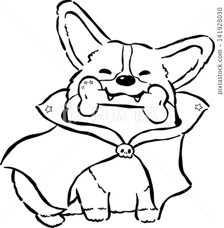 Cute Halloween Corgi Outline Vampire Costume Hand Drawn Whimsical Illustration Cute Halloween Corgi Outline Vampire Costume Hand Drawn Whimsical Illustration 141928030