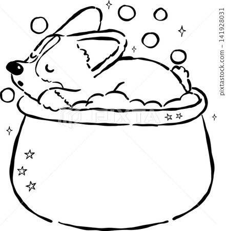 Cute Halloween Corgi Outline in Bubble Cauldron Costume Hand Drawn Whimsical Illustration Cute Halloween Corgi Outline in Bubble Cauldron Costume Hand Drawn Whimsical Illustration 141928031