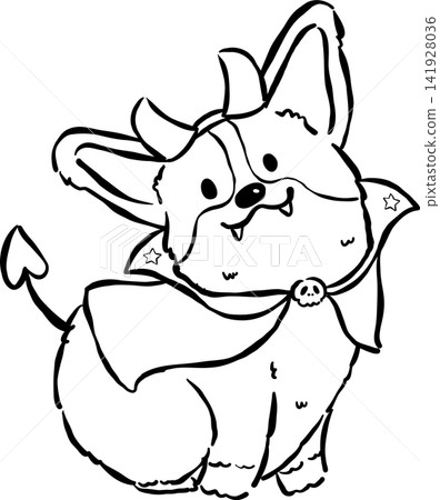 Cute Halloween Corgi Outline Little Devil Hand Drawn Whimsical Illustration Cute Halloween Corgi Outline Little Devil Hand Drawn Whimsical Illustration 141928036