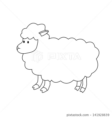 Cute sheep character and black and white line drawing Cute sheep character and black and white line drawing 141928639