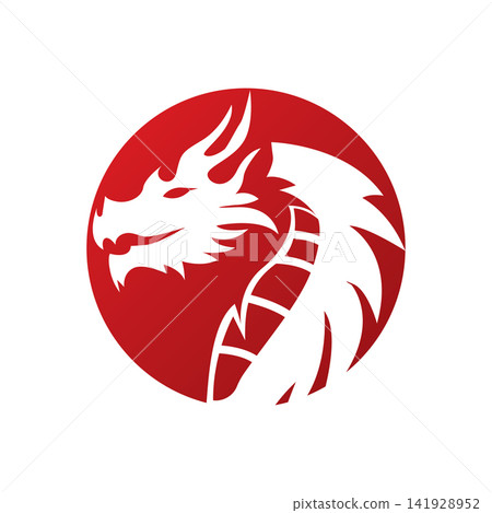 Fierce fantasy dragon silhouette with a retro symbol design template. Fierce fantasy dragon silhouette with a retro symbol design template. 141928952