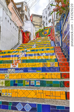 Escadaria Selaron red famous stairs staircase Rio de Janeiro Brazil. Escadaria Selaron red famous stairs staircase Rio de Janeiro Brazil. 141929220
