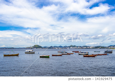 Centro coast beach promenade with boats Rio de Janeiro Brazil. Centro coast beach promenade with boats Rio de Janeiro Brazil. 141929475