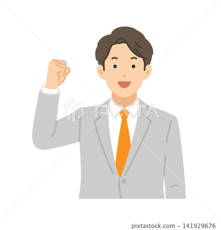 Man in a suit making a victory pose, flat illustration Man in a suit making a victory pose, flat illustration 141929676