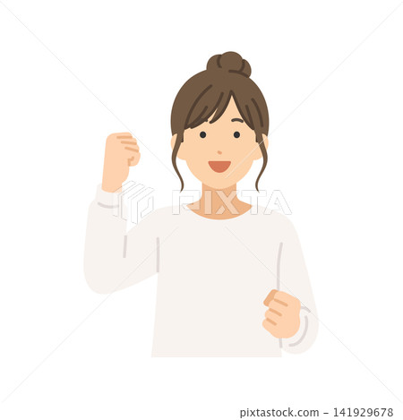 Woman in casual clothes making a victory pose, flat illustration Woman in casual clothes making a victory pose, flat illustration 141929678