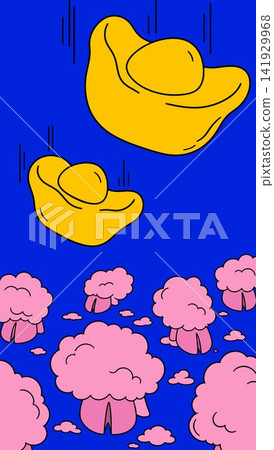 Falling Gold Ingots and Pink Clouds Falling Gold Ingots and Pink Clouds 141929968