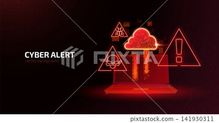 Cyber alert warning security background with malware and laptop Cyber alert warning security background with malware and laptop 141930311