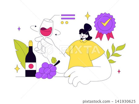 Wine Tasting Vector Illustration Featuring Sommelier, Wine Glasses, Bottle Selection, Grape Pairing, And Elegant Tasting Experience 141930625