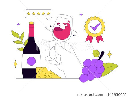Wine Tasting Vector Illustration Featuring Sommelier, Wine Glasses, Bottle Selection, Grape Pairing, And Elegant Tasting Experience Wine Tasting Vector Illustration Featuring Sommelier, Wine Glasses, Bottle Selection, Grape Pairing, And Elegant Tasting Experience 141930631