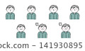 A set of illustrations showing various facial expressions of men, from joy to anger. 141930895