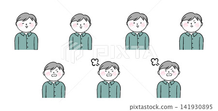 A set of illustrations showing various facial expressions of men, from joy to anger. A set of illustrations showing various facial expressions of men, from joy to anger. 141930895