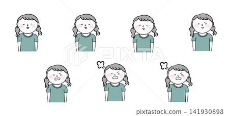 A set of illustrations showing various facial expressions of a girl, from joy to anger. A set of illustrations showing various facial expressions of a girl, from joy to anger. 141930898