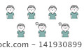 A set of illustrations showing a boy's various facial expressions, from joy to anger. 141930899