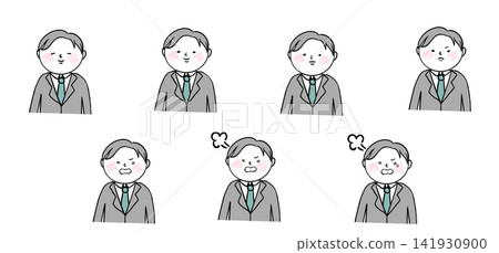 A set of illustrations depicting a man in a suit with various facial expressions ranging from joy to anger. A set of illustrations depicting a man in a suit with various facial expressions ranging from joy to anger. 141930900