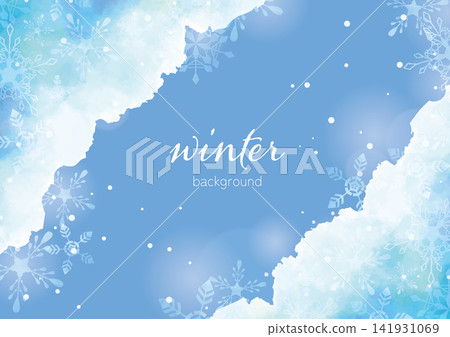 一幅美麗的冬季背景畫框，上面印有水彩雪花圖案。 141931069
