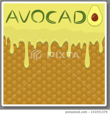 Illustration on theme falling runny avocado drip at sugary waffle cookie 141931379
