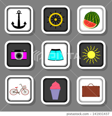 Vector icon illustration logo for set symbols on flat colored buttons Vector icon illustration logo for set symbols on flat colored buttons 141931437