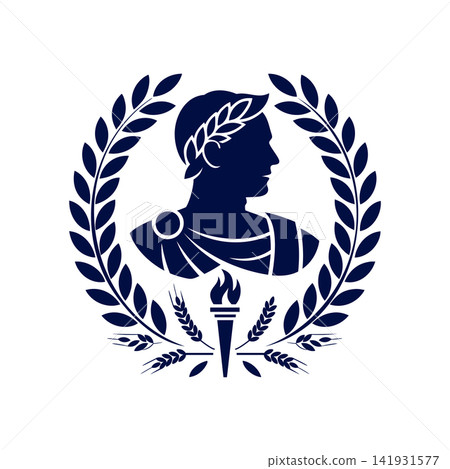 Ancient Roman emperor Augustus profile emblem for Ferragosto festival celebration Ancient Roman emperor Augustus profile emblem for Ferragosto festival celebration 141931577
