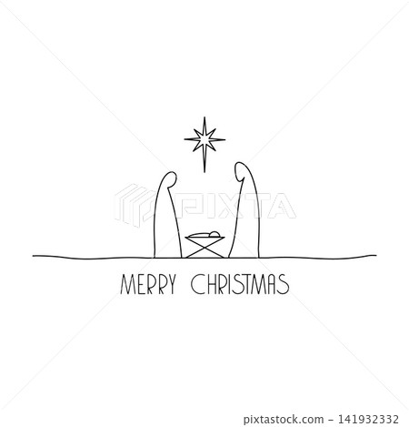 Christmas nativity scene holy family line art vector icon Christmas nativity scene holy family line art vector icon 141932332