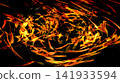 Dynamic abstract fiery swirl background with vibrant orange lily flowers in motion in black background. Sensations of fiery heat, high energy and speed, 141933594