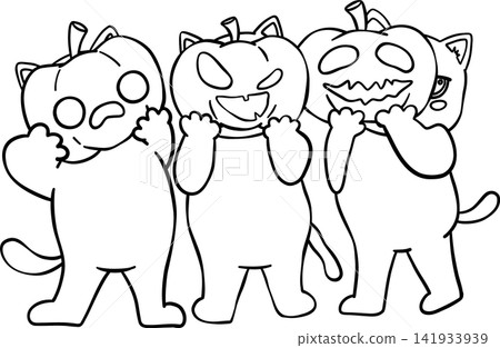 Halloween Black Cats Outline Holding Pumpkin Masks for Party Crafts 141933939