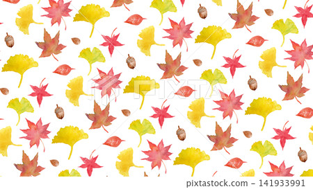 Web pattern background with illustrations of autumn foliage such as ginkgo, maple, and Japanese maple. Web pattern background with illustrations of autumn foliage such as ginkgo, maple, and Japanese maple. 141933991
