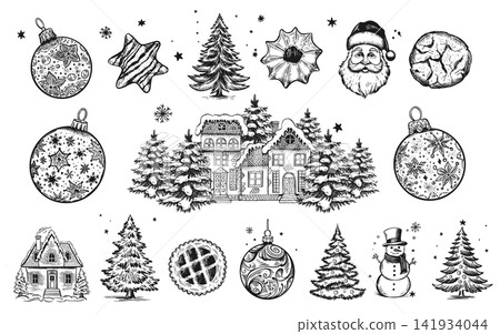 christmas, sketch, vector 141934044
