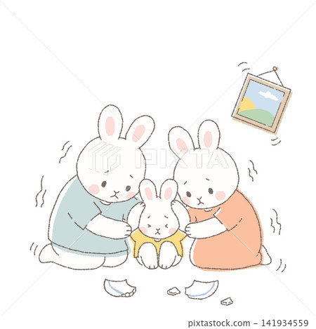 A family of rabbits protecting themselves from earthquakes A family of rabbits protecting themselves from earthquakes 141934559