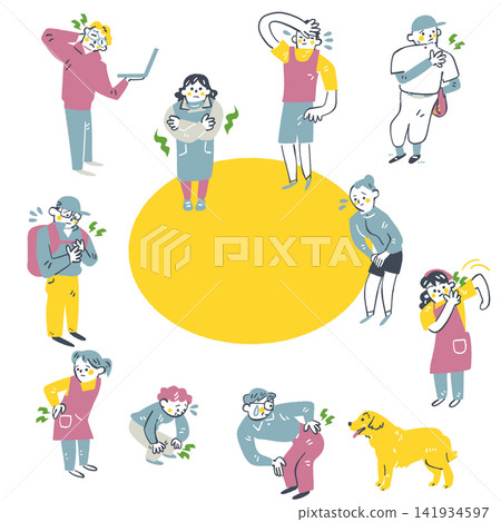 People experiencing health concerns; detecting pre-illness symptoms through unusual sensations; health problems caused by sports, lifestyle, and aging; set of illustrations. People experiencing health concerns; detecting pre-illness symptoms through unusual sensations; health problems caused by sports, lifestyle, and aging; set of illustrations. 141934597