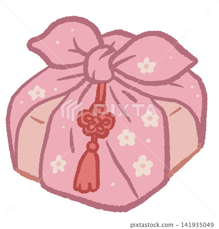 Cute Pink Korean Bojagi Gift Pouch with Floral Pattern and Traditional Decorative Tassel Illustration Cute Pink Korean Bojagi Gift Pouch with Floral Pattern and Traditional Decorative Tassel Illustration 141935049
