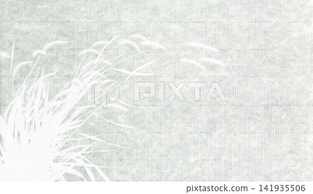 An artistic background featuring the silhouette of foxtail grass drawn on Japanese paper. 141935506