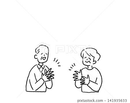 A line drawing of elderly men and women smiling and clapping. A line drawing of elderly men and women smiling and clapping. 141935633