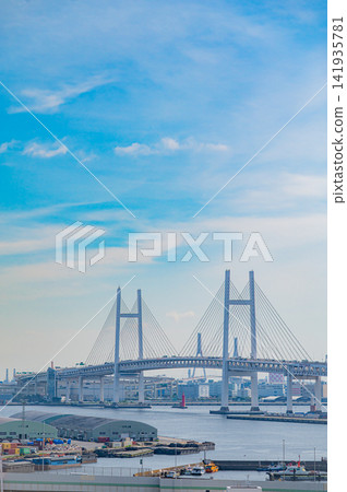 晴朗的夏日,從海港山景公園欣賞到橫濱港和海灣大橋的壯麗景色。 晴朗的夏日,從海港山景公園欣賞到橫濱港和海灣大橋的壯麗景色。 141935781