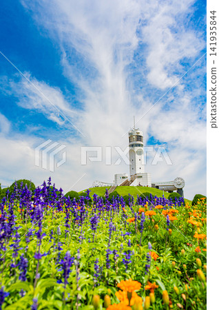 白色的橫濱港標誌塔在晴朗的夏日天空下格外醒目,草坪上空的藍天也構成了一幅美麗的景象。 白色的橫濱港標誌塔在晴朗的夏日天空下格外醒目,草坪上空的藍天也構成了一幅美麗的景象。 141935844