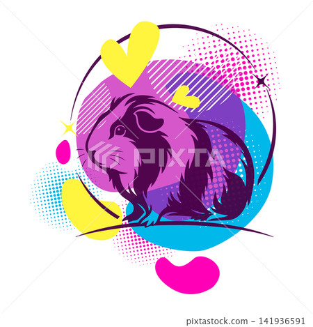 Abstract bright guinea pig logo. Hand drawn. Not AI, vector illustration. Abstract bright guinea pig logo. Hand drawn. Not AI, vector illustration. 141936591