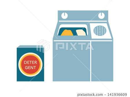 An illustration of a retro-style twin-tub washing machine and detergent from the Showa era. An illustration of a retro-style twin-tub washing machine and detergent from the Showa era. 141936609