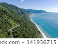 Aerial view of Suhua Highway and coastline in Taiwan 141936715