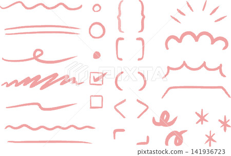 Hand-drawn dot halftone decorative material set | Wavy lines, lines, frames, checks, glitter - Red Hand-drawn dot halftone decorative material set | Wavy lines, lines, frames, checks, glitter - Red 141936723