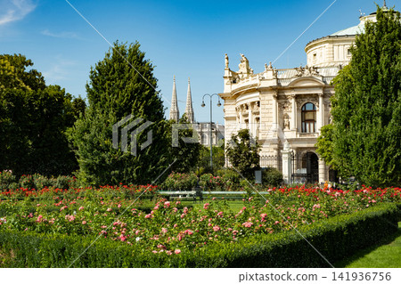 Beautiful Rose Garden with Historic Architecture in Vienna Volksgarten Park Beautiful Rose Garden with Historic Architecture in Vienna Volksgarten Park 141936756