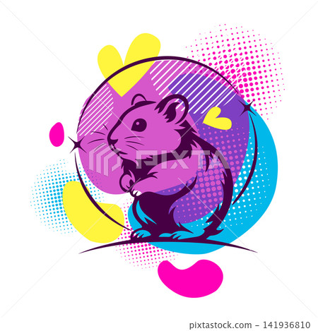 Abstract bright hamster logo. Hand drawn. Not AI, vector illustration. Abstract bright hamster logo. Hand drawn. Not AI, vector illustration. 141936810