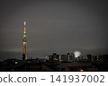 A summer night view adorned with the beautiful, large fireworks of the Sumida River Fireworks Festival and the Tokyo Skytree. 141937002