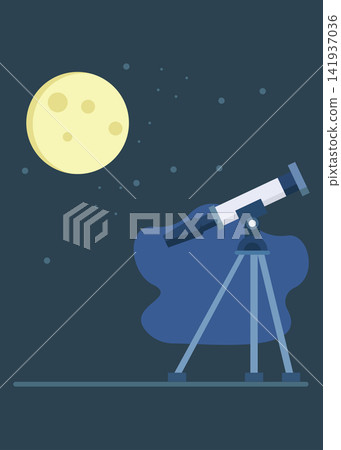 Flat Style Telescope Observing Full Moon Under Starry Night Sky Science Illustration Flat Style Telescope Observing Full Moon Under Starry Night Sky Science Illustration 141937036