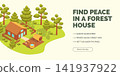 Cartoon Color Find Peace in a Forest House with Private Sauna Concept Banner 3d Isometric View. Vector illustration 141937922
